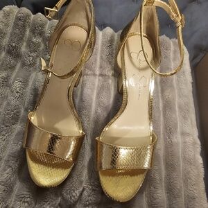 Jessica Simpson Fondile Gold Metallic High Heel Platform Sandals